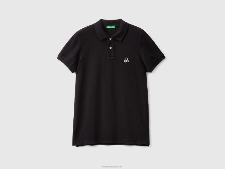 Black Slim Fit Polo B4BF4606 Benetton Men Black