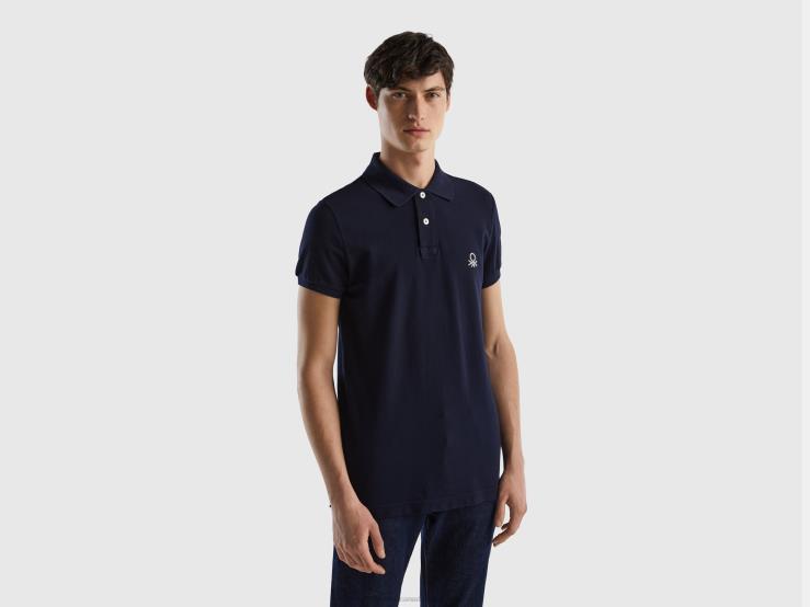 Dark Blue Slim Fit Polo B4BF4605 Benetton Men Dark Blue