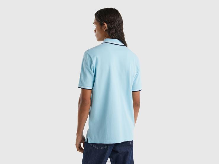 Short Sleeve Stretch Cotton Polo B4BF1392 Benetton Men Turquoise