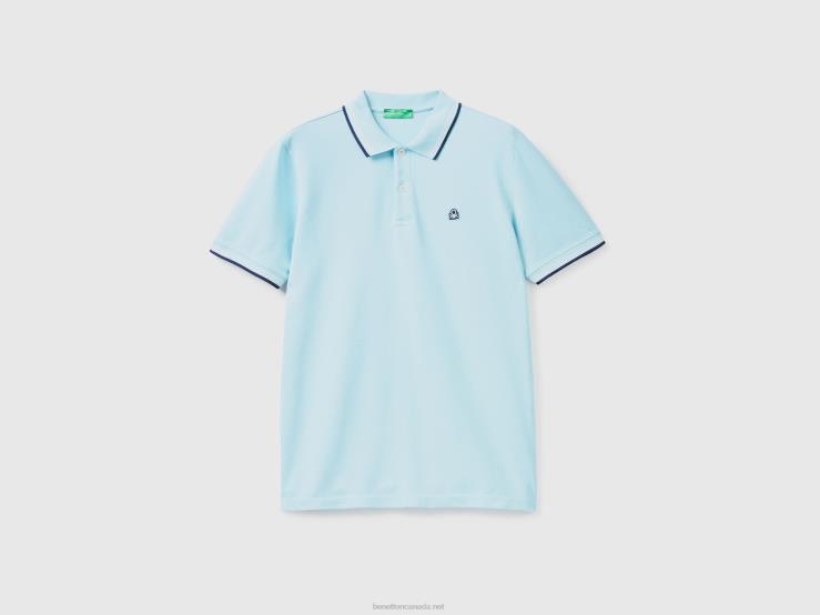 Short Sleeve Stretch Cotton Polo B4BF1392 Benetton Men Turquoise