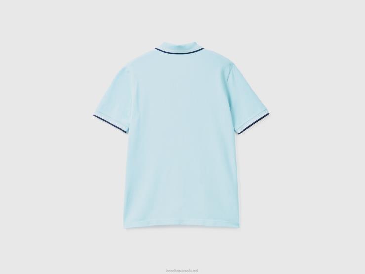 Short Sleeve Stretch Cotton Polo B4BF1392 Benetton Men Turquoise