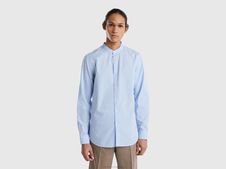 100% Cotton Striped Shirt B4BF1341 Benetton Men Light Blue