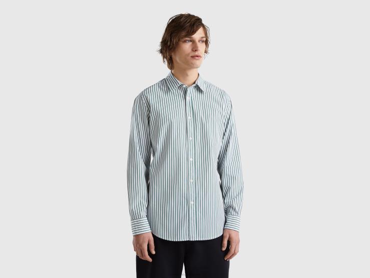 100% Organic Cotton Patterned Shirt B4BF4553 Benetton Men Green