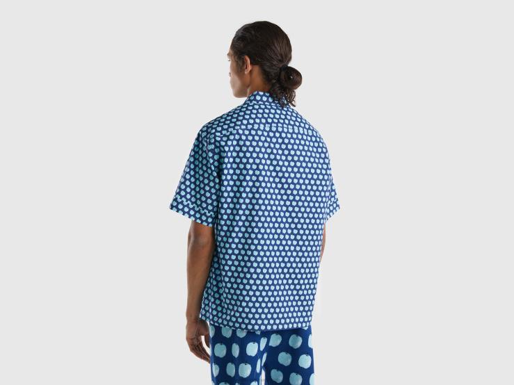 Blue Shirt With Apple Pattern B4BF1340 Benetton Men Blue