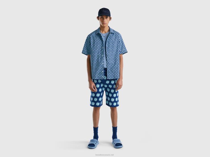 Blue Shirt With Apple Pattern B4BF1340 Benetton Men Blue