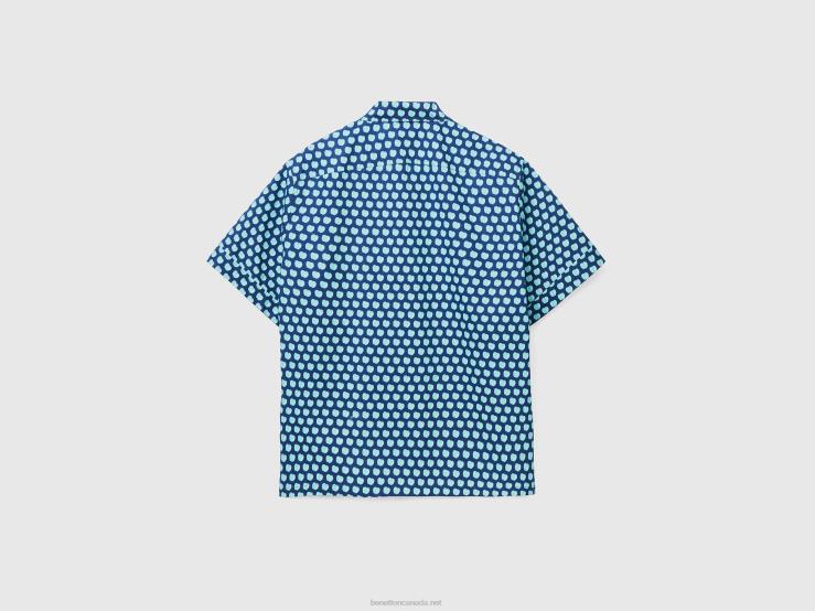 Blue Shirt With Apple Pattern B4BF1340 Benetton Men Blue