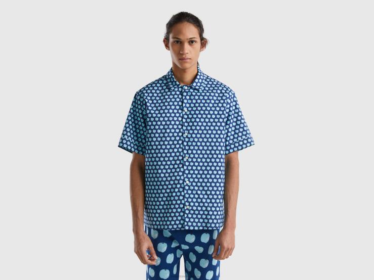 Blue Shirt With Apple Pattern B4BF4552 Benetton Men Blue