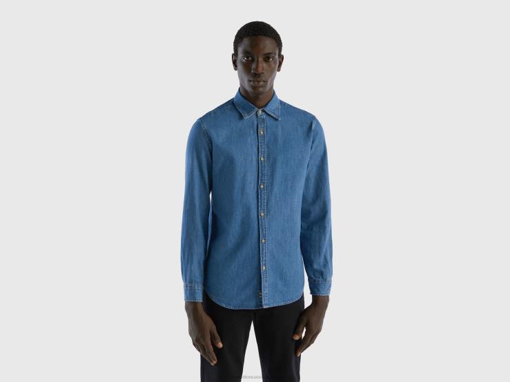 Denim Shirt In 100% Cotton B4BF1345 Benetton Men Blue
