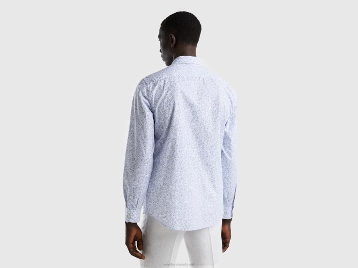 Patterned Slim Fit Shirt B4BF1342 Benetton Men Sky Blue