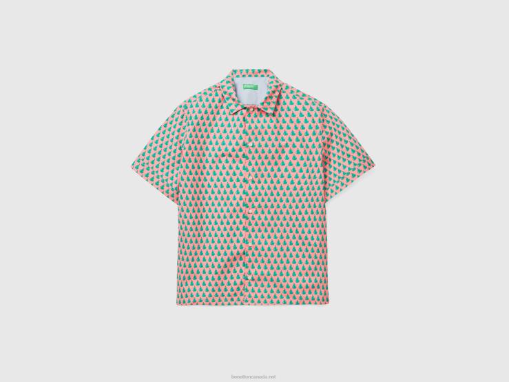 Pink Shirt With Pear Pattern B4BF1357 Benetton Men Pink