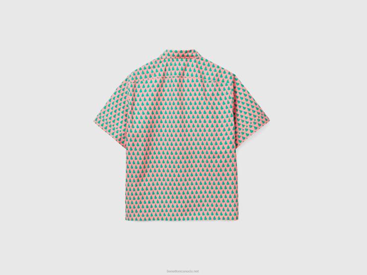 Pink Shirt With Pear Pattern B4BF1357 Benetton Men Pink