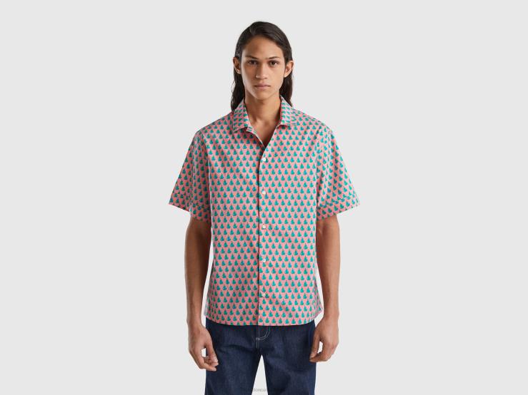 Pink Shirt With Pear Pattern B4BF4536 Benetton Men Pink