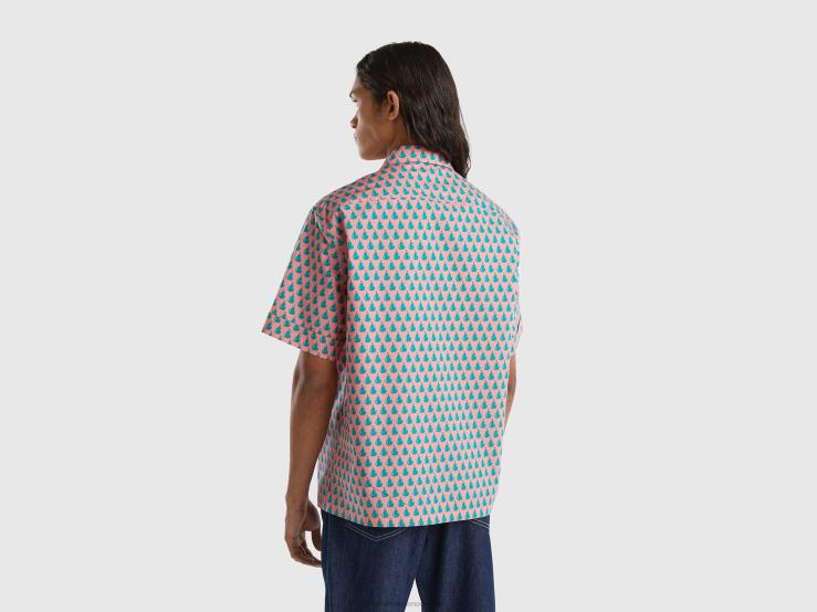 Pink Shirt With Pear Pattern B4BF4536 Benetton Men Pink