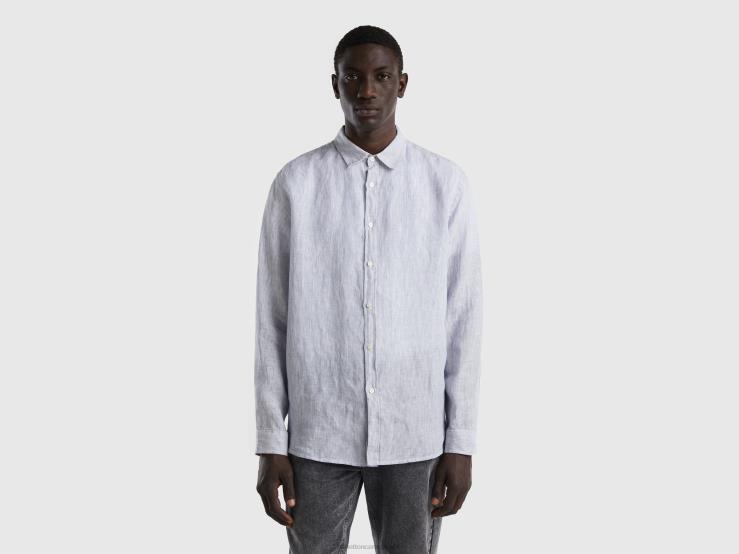 Shirt In Pure Linen B4BF1353 Benetton Men Sky Blue