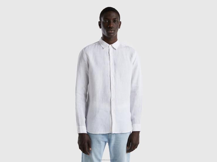 Shirt In Pure Linen B4BF1370 Benetton Men White