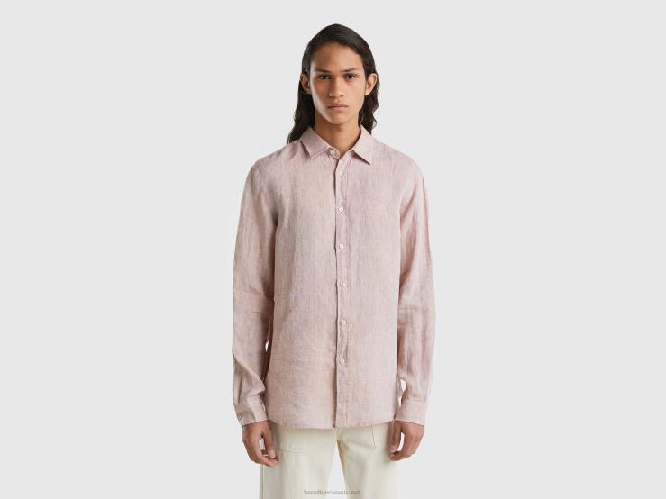 Shirt In Pure Linen B4BF4556 Benetton Men Beige