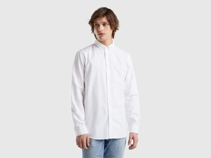 Slim Fit Shirt In 100% Cotton B4BF4551 Benetton Men White