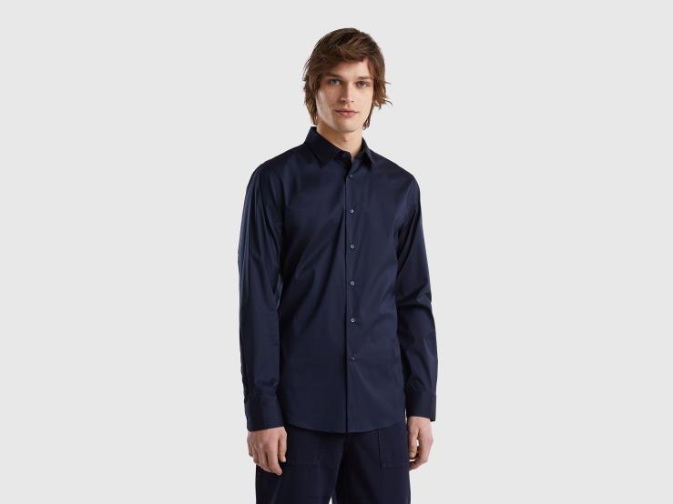 Solid Color Slim Fit Shirt B4BF4560 Benetton Men Dark Blue
