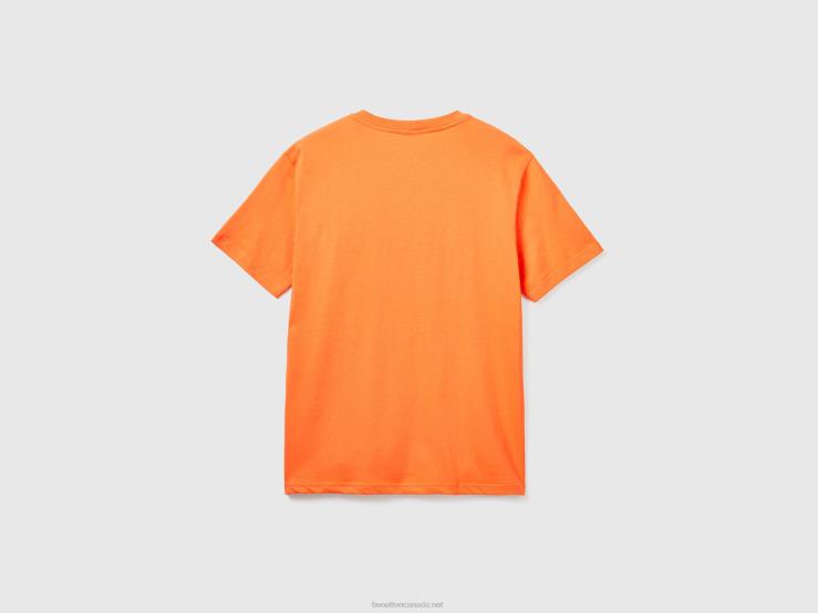 100% Organic Cotton Basic T-Shirt B4BF4476 Benetton Men Orange