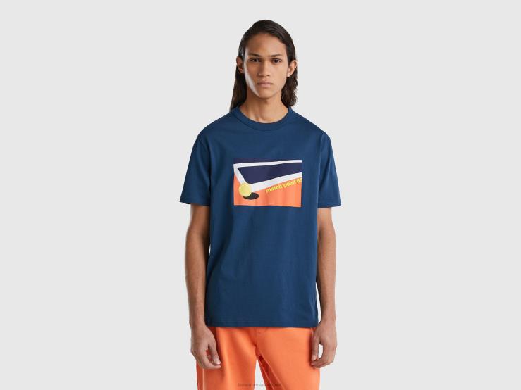 Crew Neck T-Shirt With Print B4BF1249 Benetton Men Air Force Blue