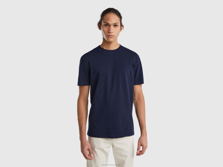 Slim Fit T-Shirt In Stretch Cotton B4BF1305 Benetton Men Dark Blue