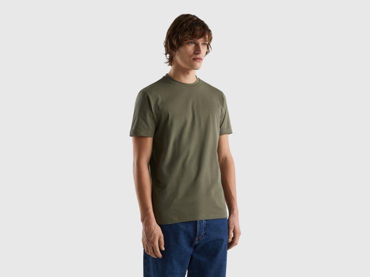 Slim Fit T-Shirt In Stretch Cotton B4BF4497 Benetton Men Military Green