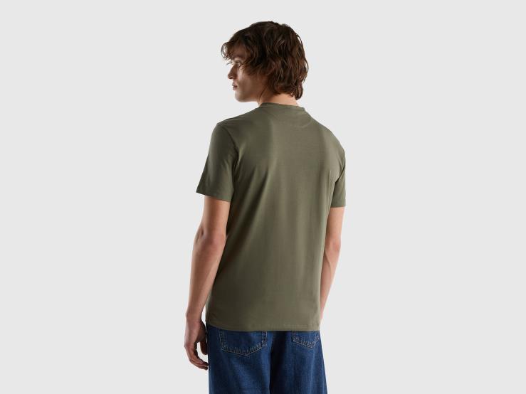 Slim Fit T-Shirt In Stretch Cotton B4BF4497 Benetton Men Military Green