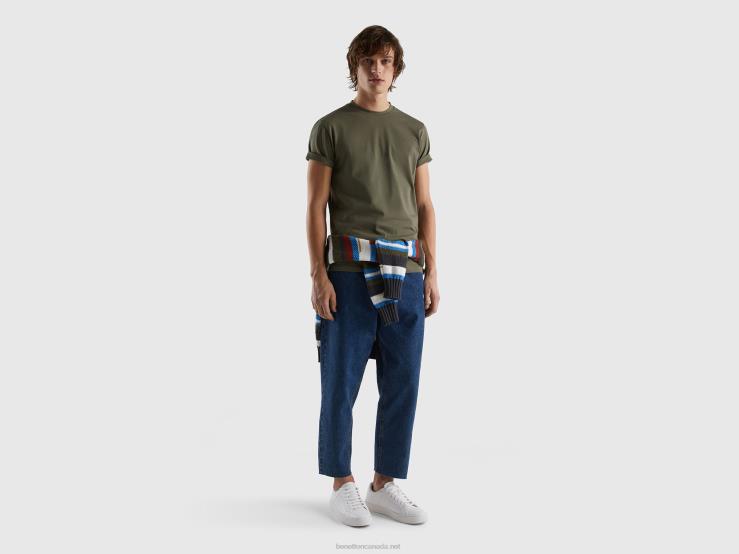 Slim Fit T-Shirt In Stretch Cotton B4BF4497 Benetton Men Military Green