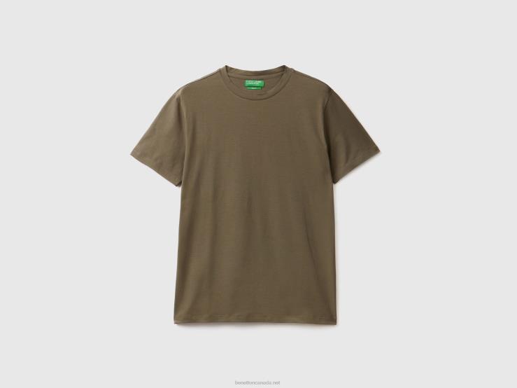 Slim Fit T-Shirt In Stretch Cotton B4BF4497 Benetton Men Military Green
