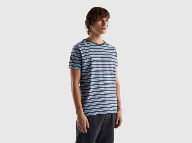 Striped T-Shirt In 100% Cotton B4BF1210 Benetton Men Light Blue
