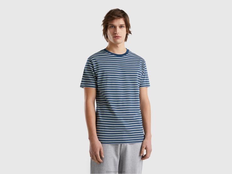 Striped T-Shirt In 100% Cotton B4BF4450 Benetton Men Dark Blue