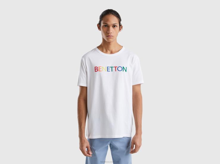 T-Shirt In Organic Cotton With Logo Print B4BF4494 Benetton Men White