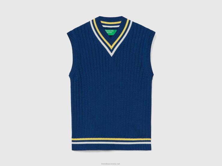 Blue Vest In Pure Cotton B4BF4363 Benetton Men Blue