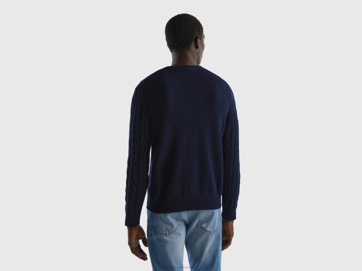 Cable Knit Sweater B4BF1111 Benetton Men Dark Blue