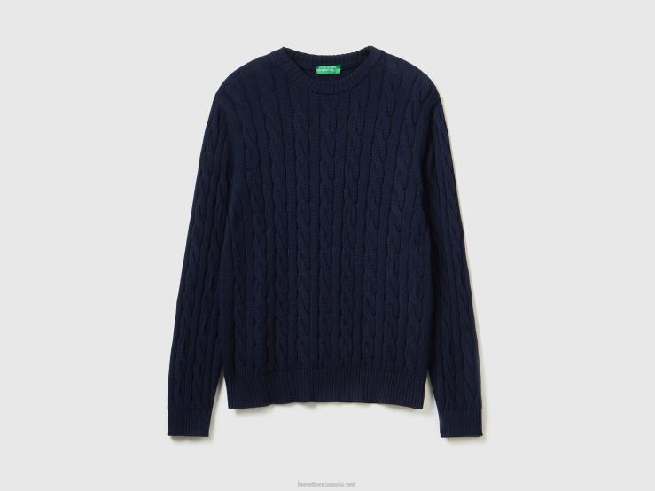 Cable Knit Sweater B4BF1111 Benetton Men Dark Blue