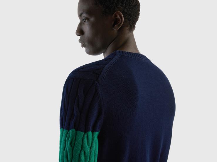 Cable Knit Sweater B4BF4379 Benetton Men Dark Blue
