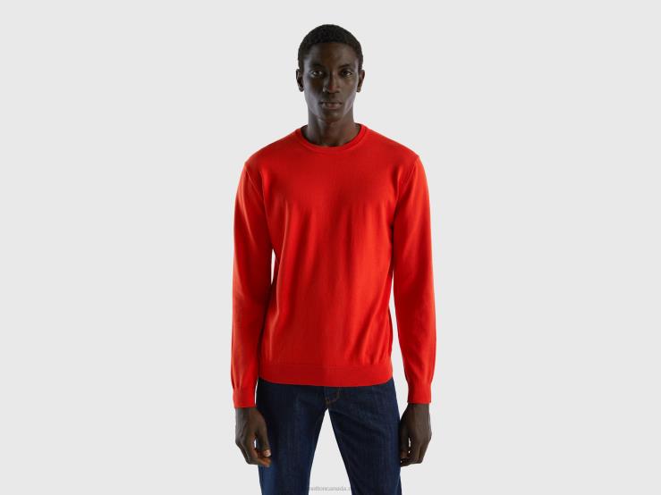Crew Neck Sweater In 100% Cotton B4BF1121 Benetton Men Red