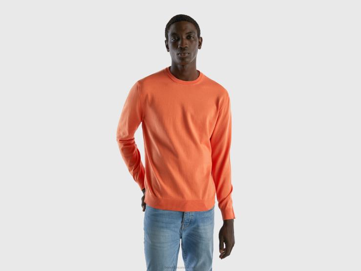 Crew Neck Sweater In 100% Cotton B4BF1130 Benetton Men Orange