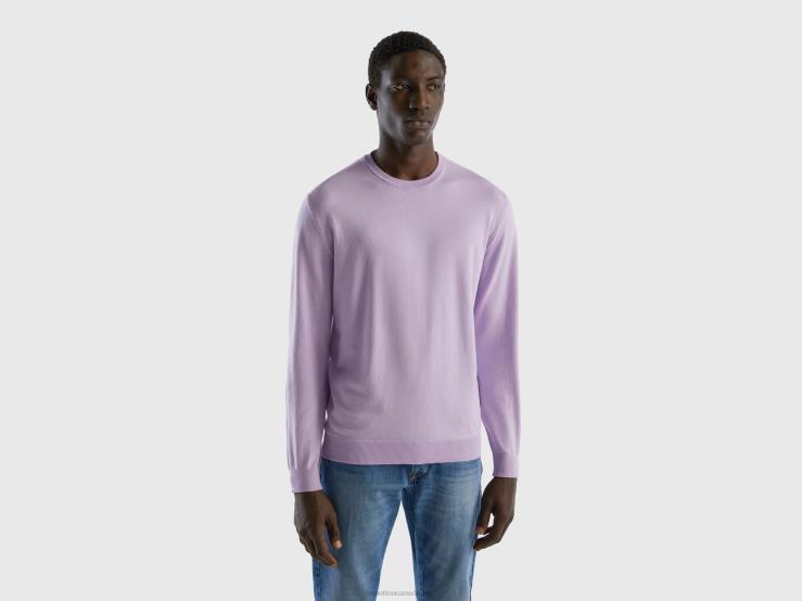 Crew Neck Sweater In 100% Cotton B4BF1174 Benetton Men Lilac