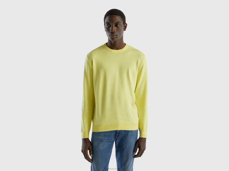 Crew Neck Sweater In 100% Cotton B4BF4400 Benetton Men Yellow