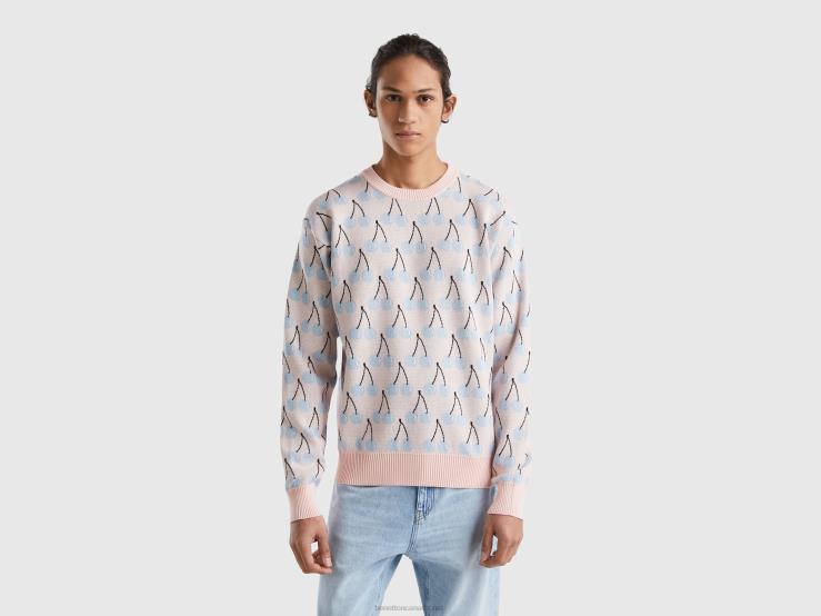 Pink Sweater With Cherry Pattern B4BF1113 Benetton Men Pink