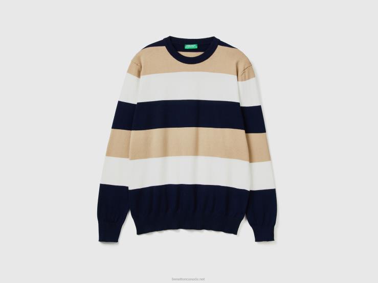 Striped 100% Cotton Sweater B4BF1173 Benetton Men Dark Blue