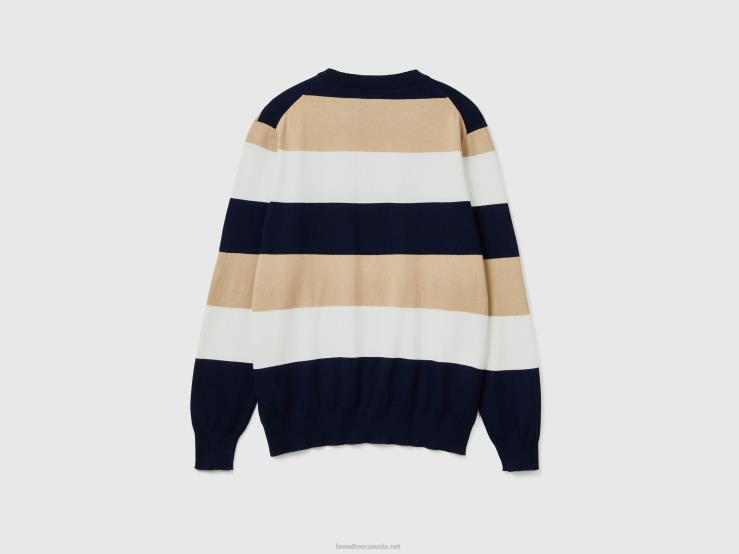 Striped 100% Cotton Sweater B4BF1173 Benetton Men Dark Blue