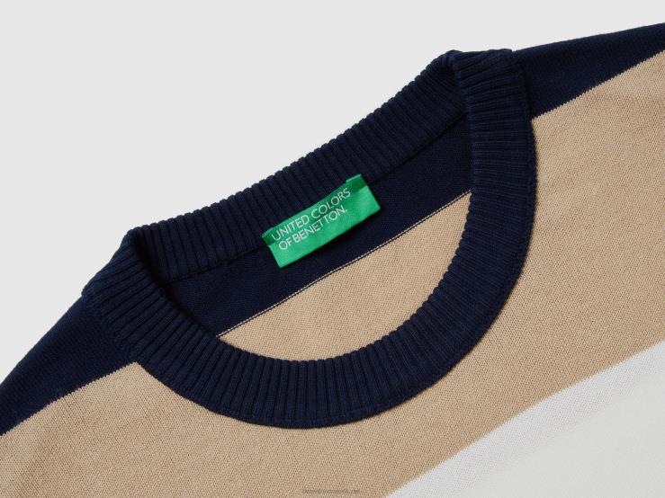 Striped 100% Cotton Sweater B4BF1173 Benetton Men Dark Blue