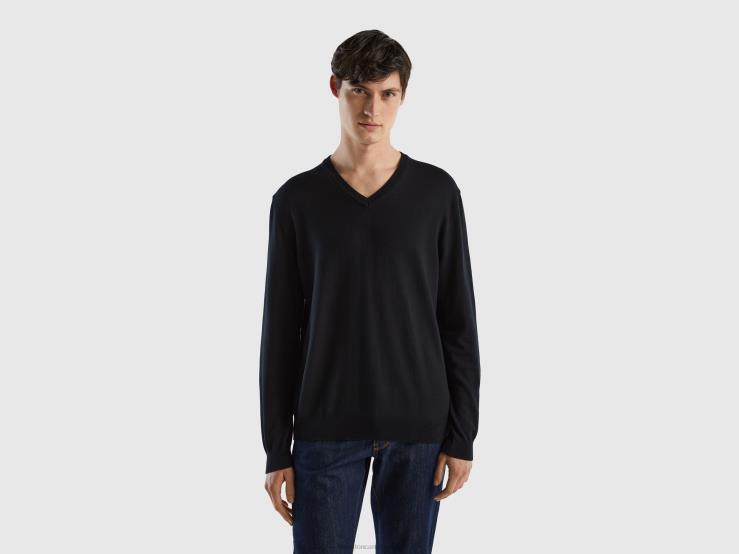 V-Neck Sweater In Pure Cotton B4BF1170 Benetton Men Black