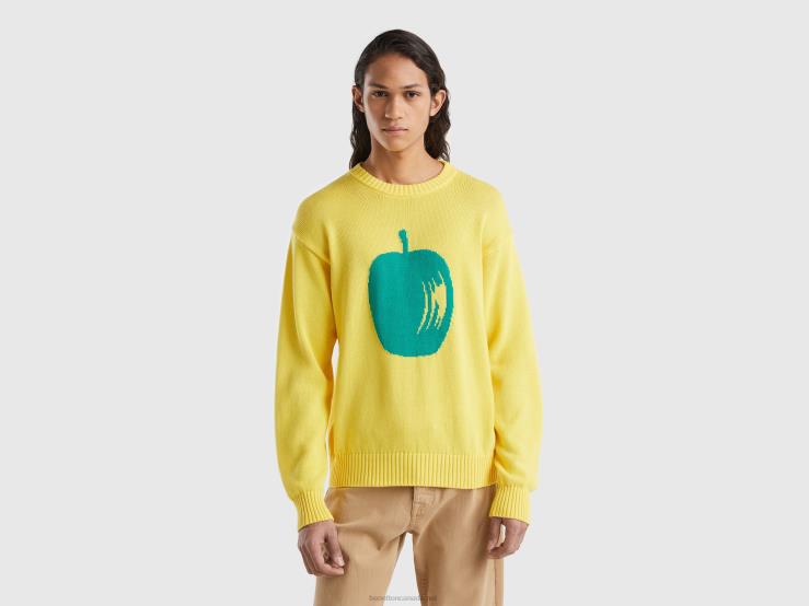 Yellow Sweater With Apple Inlay B4BF4406 Benetton Men Yellow