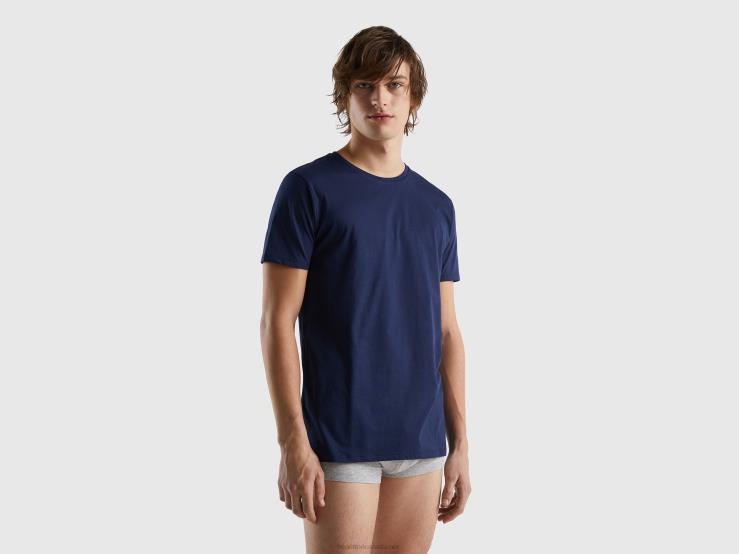Long Fiber Cotton T-Shirt B4BF1576 Benetton Men Dark Blue