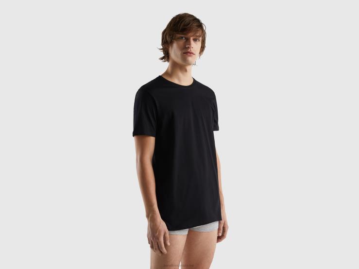 Long Fiber Cotton T-Shirt B4BF4690 Benetton Men Black