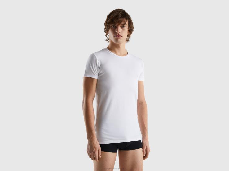 Organic Stretch Cotton T-Shirt B4BF1571 Benetton Men White