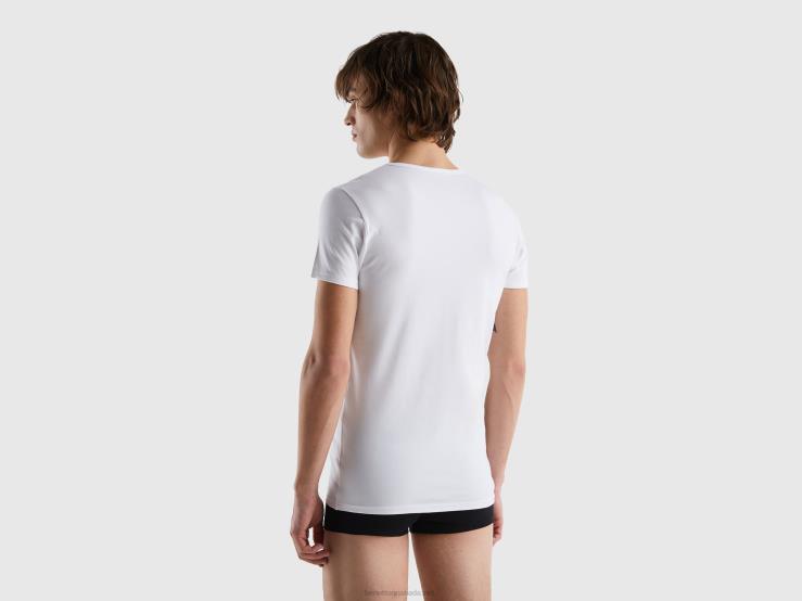 Organic Stretch Cotton T-Shirt B4BF1571 Benetton Men White